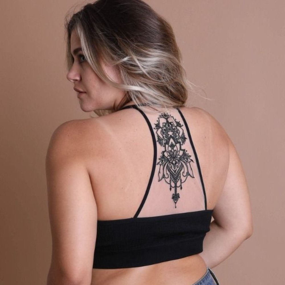 Last 1🌈 Plus Size Boho Tattoo Mesh Bralette Black